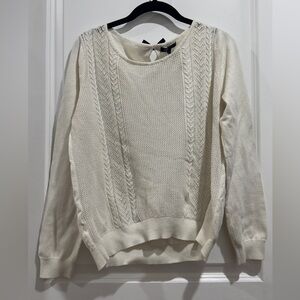 MNG Basics White Cable Knit Sweater w Bow & Keyhole Back